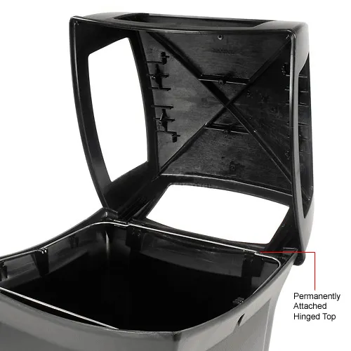 Rubbermaid® Ranger® Plastic Square Trash Can, 4 Openings, 45 Gallon, Black