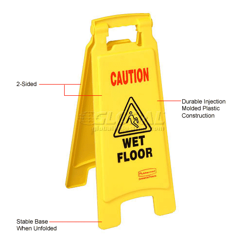 CAUTION WET FLOOR SIGN Plastic Self Standing 2-Sided Industrial Commercial 