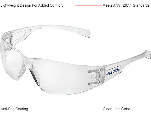 Global Industrial&#153; Frameless Safety Glasses, Anti-Fog, Clear Lens