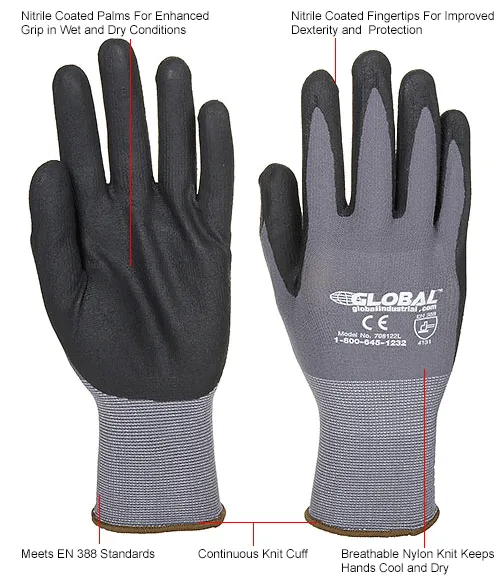 Global Industrial™ Micro-Foam Nitrile Coated Nylon Gloves, 15