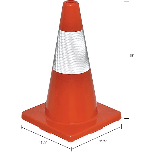 18 Orange Traffic Cone w/6 Reflective Collar, Made in USA