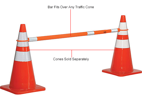 Cone Bar Retractable, Orange With Reflective Tape, 5ft to 8ft
																			