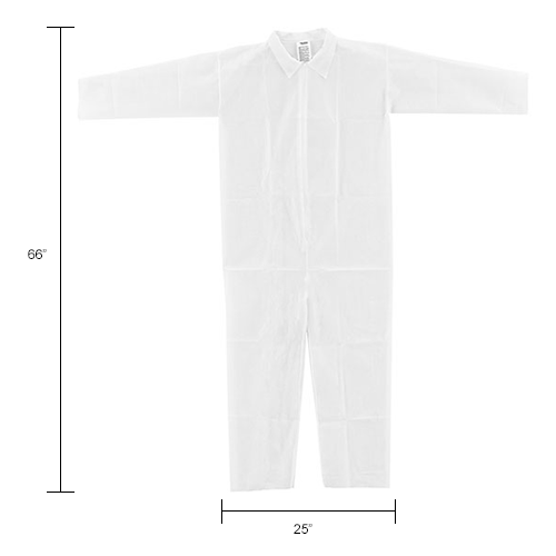 Disposable Polypropylene Coverall, Elastic Wrists/Ankles, White, Large, 25/Case