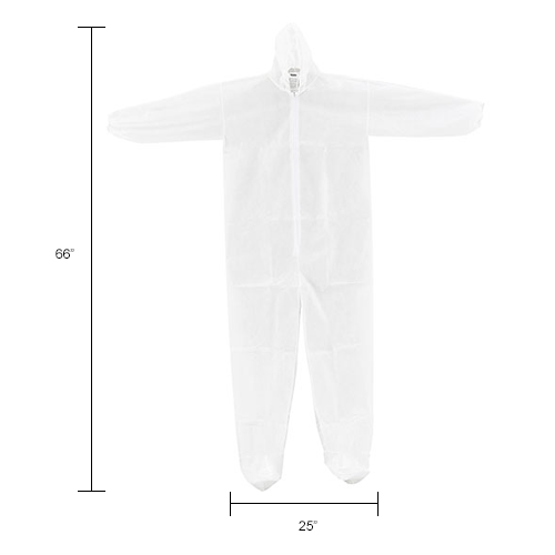 Disposable Polypropylene Coverall, Elastic Wrists/Ankles, Hood & Boots, White, Large, 25/Case