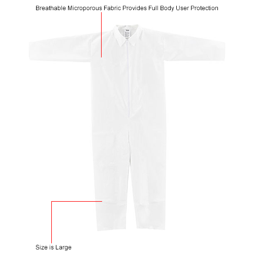 Microporous Coverall, Open Wrists/Ankles, White, Large, 25/Case
