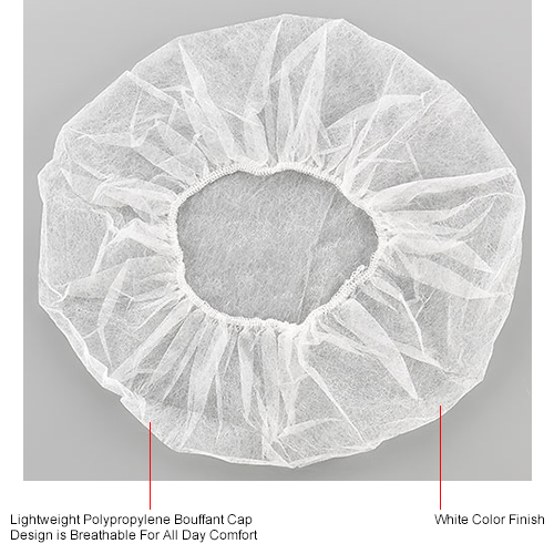 Polypropylene Bouffant Cap, 24", White, 100/Bag