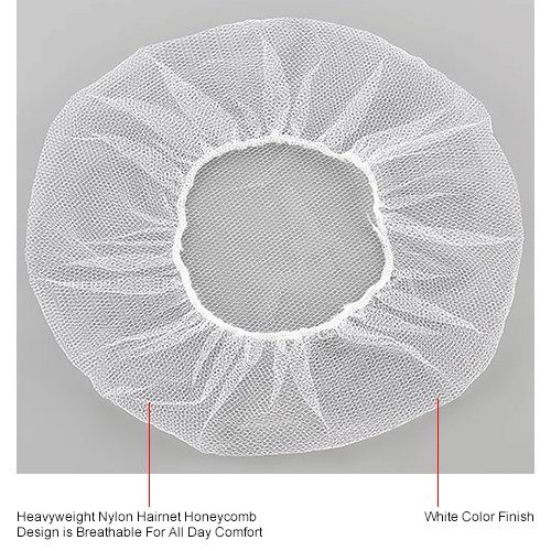 Nylon Hairnet, 24", Honeycomb, White, 100/Bag