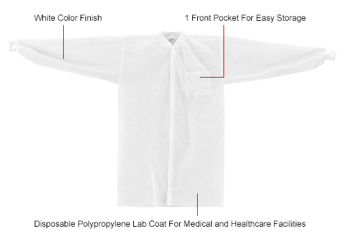 Polypropylene Lab Coat, 1 Pocket, Knit Wrist & Collar, Snap Closure, Medium, 25/Case
