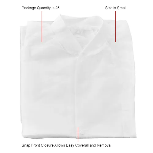 Global Industrial™ Disposable Polypropylene Lab Coat Knit Wrist Collar Snap  Closure SML 25/Case