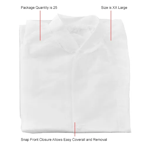 Global Industrial™ Disposable Polypropylene Lab Coat Knit Wrist & Collar,  2X-Large, 25/Case