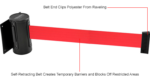 Global Industrial™ Wall Mount Retractable Belt Barrier, Black Case W/7-1/2' Red Belt
																			