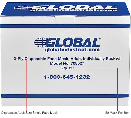 Disposable Face Masks - Box of 50 Individually Wrapped