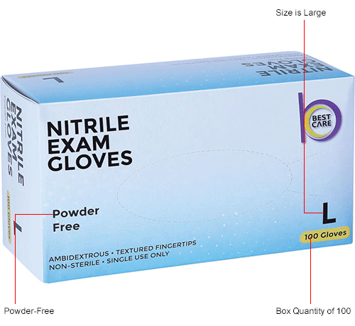 Exam Rated Nitrile Disposable Gloves, 4 MIL, Blue, Large, 100/Box