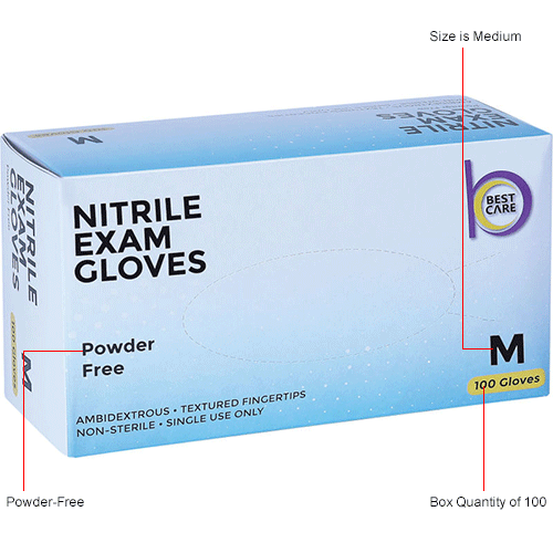 Exam Rated Nitrile Disposable Gloves, 4 MIL, Blue,  Medium, 100/Box