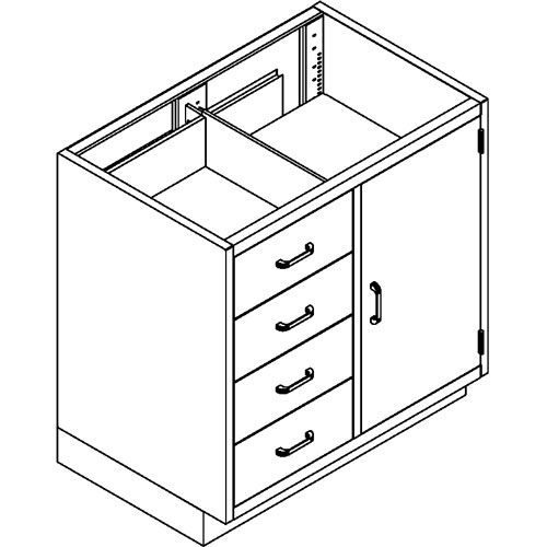 Lab Base Cabinet 35"W x 22-1/2"D x 31-3/4"H, 4 Drawers, 1 Side Cupboard Door, W/1 Shelf, Champagne