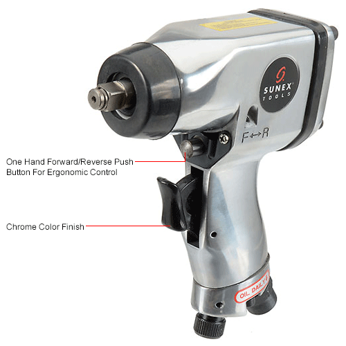 Sunex® Tools SX821A, Pistol Grip Impact Wrench, 3/8" Drive, 60 ft. lbs, 4 CFM, 1/2" Inlet
																			
