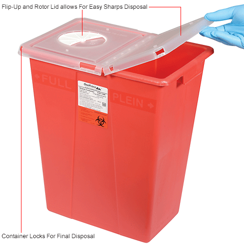 Oakridge Products 8 Gallon Sharps Container w/ Split Rotor Lid, Red