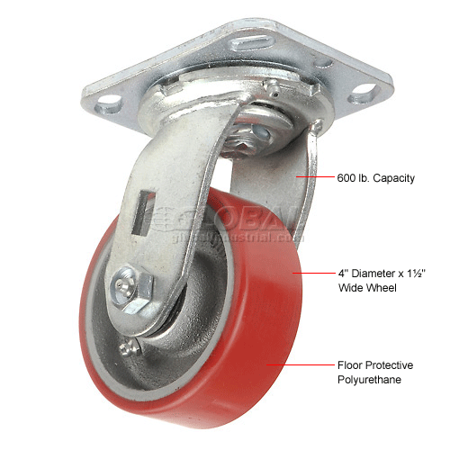 Heavy Duty Swivel Plate Caster 4 Polyurethane Wheel 600 Lb Capacity