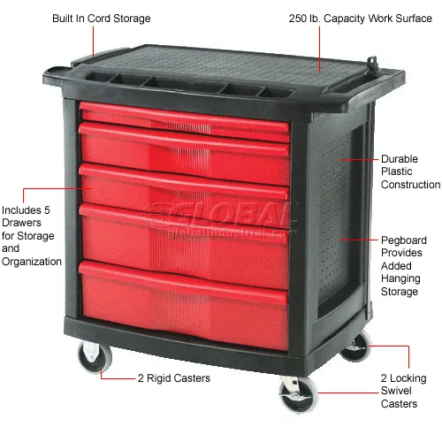 Rubbermaid FG773488BLA 5 Drawer Mobile Work Center