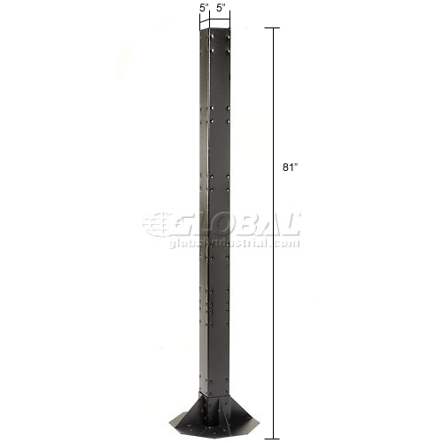 81 Inch High Steel Post With Fixed Base, Black.
