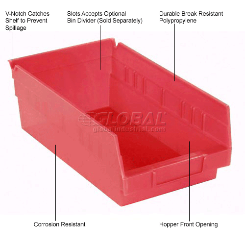Global Industrial™ Steel Shelving with 30 4"H Plastic Shelf Bins Red
