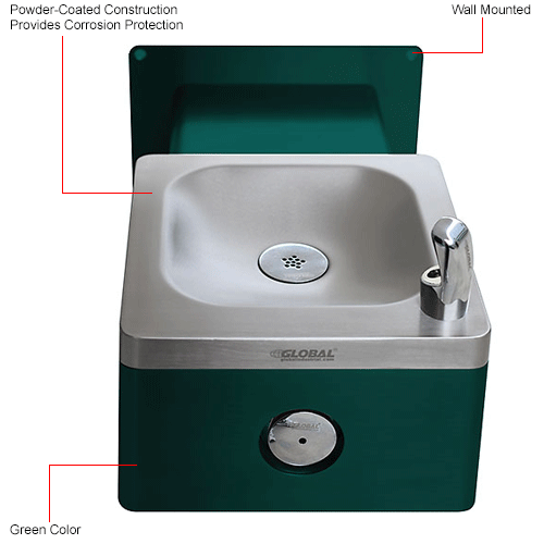 Global Industrial™ Outdoor Wall Mount Drinking Fountain, Green