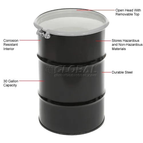 Global Industrial™ Carbon Steel Drum 30 Gallon Open Head with