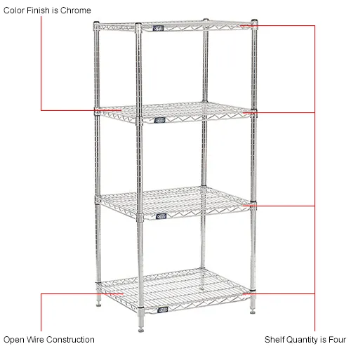 21L x 24W x 40H H Chrome Wire Cart - 4 Level - Nexel Shelving USA