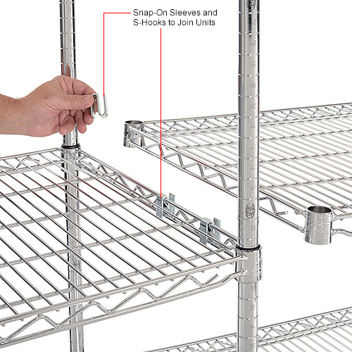 Nexel® Chrome, 4 Tier, Wire Shelving AddOn Unit, 24"W x 21"D x 74"H