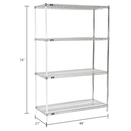 Nexel® Chrome, 4 Tier, Wire Shelving Add-On Unit, 48