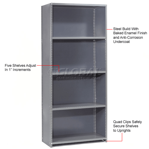 Global Industrial™ Steel Shelving 18 Ga 36" Wx12" Dx97" H Closed Clip 5