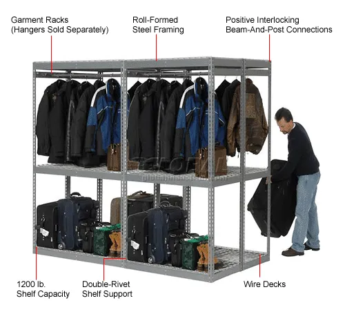 Global Industrial Boltless Luggage Garment Double Rack 96 W x 48 D x Gray