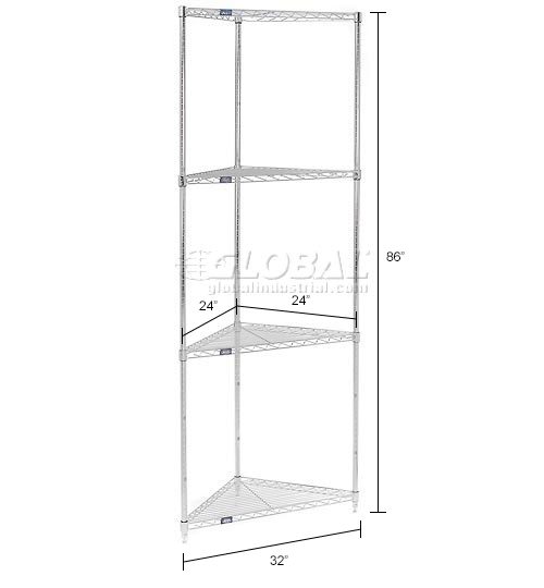 Nexel® Chrome Corner Wire Shelving 32"W x 24"D x 86"H 796622