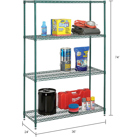 Nexel® Wire Shelving Unit, 36"W x 24"D x 74"H, Green Epoxy 798766