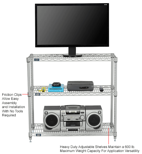 Nexel - 36 x 14 (3) Shelf Media Stand - Silver Epoxy
																			