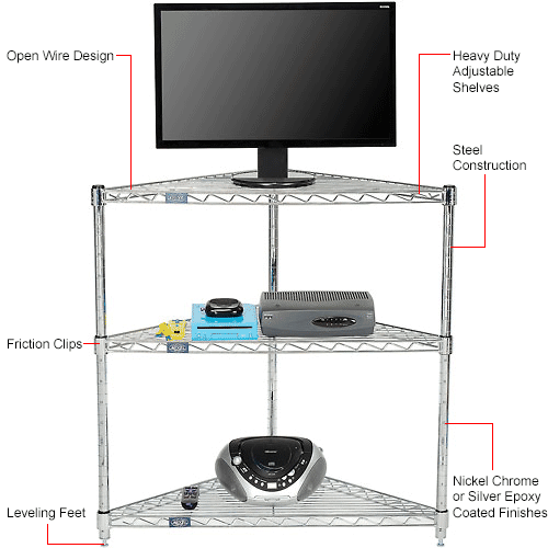 Nexel - 32 x 24 (3) Shelf Corner Media Stand - Chrome
																			
