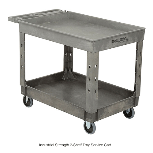 Deluxe plastic Gray 2 shelf Tray Service & Utility 44x25.5 Cart, 5" Casters