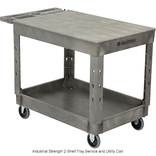Deluxe plastic Gray 2 shelf Flat Service & Utility 40x26 Cart, 5in Casters
																			