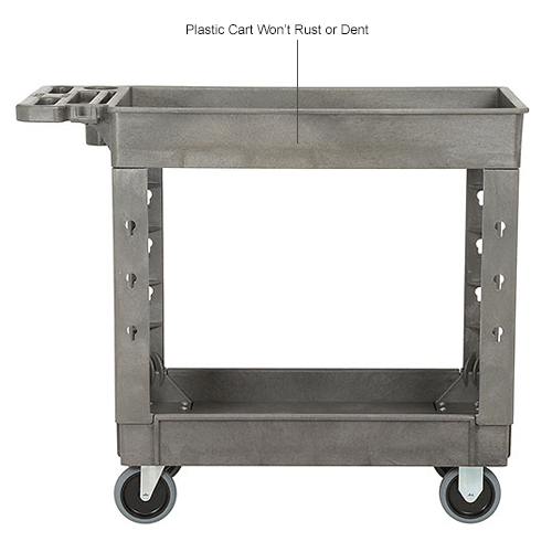 Global Industrial™ Tray Top Utility Cart W/Ladder Holder & Hooks, 2