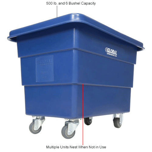 Global Industrial™ Plastic Bulk Box Truck, 6 Bushel/500 Lb. Capacity, Blue