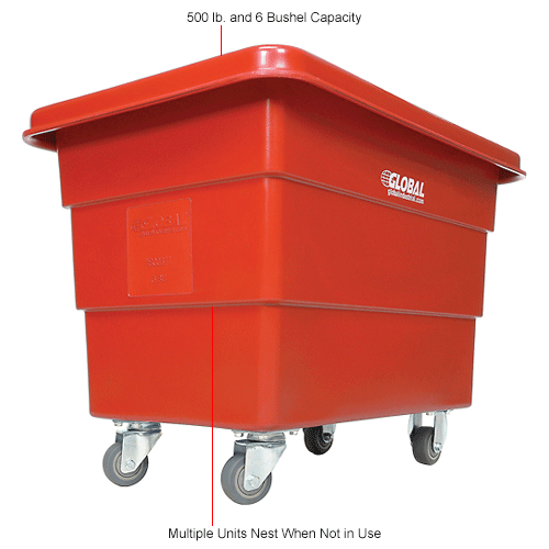 Global Industrial™ Plastic Bulk Box Truck, 6 Bushel, direct mount base Red