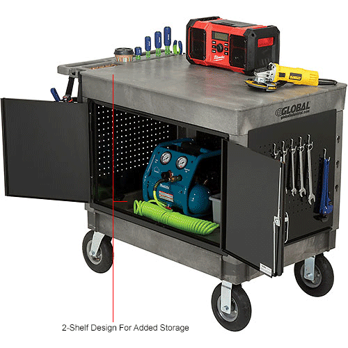 Global Industrial™ Extra Strength Plastic 2 Flat Shelf Maintenance Cart
