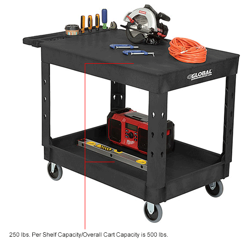 Global Industrial™ Flat Top Utility Cart w/2 Shelves, 44"L x 251/2"W x