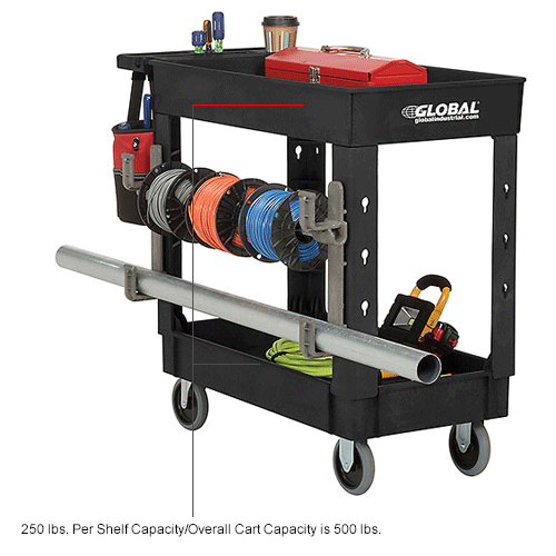 Global Industrial™ Utility Cart w/2 Shelves, 500 lb. Cap, 38"L x 171/2