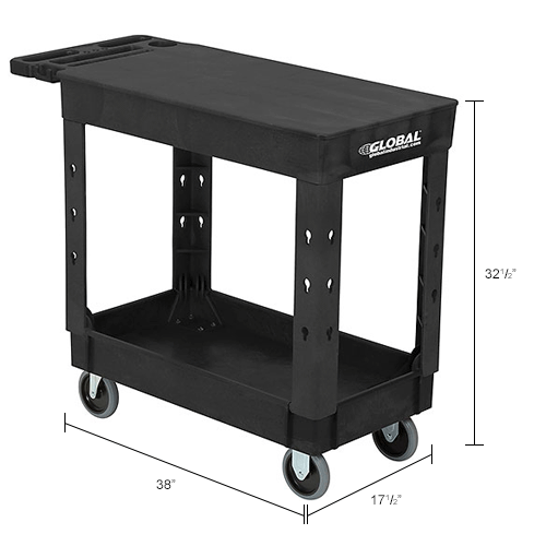 Global Industrial™ Flat Top Plastic Utility Cart, 2 Shelf, 38"Lx171/2