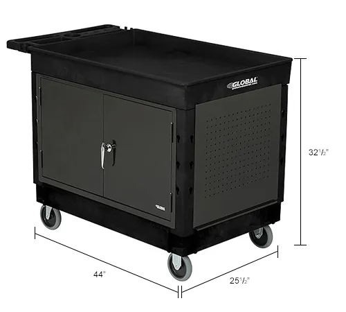 Global Industrial™ Top Tray Shelf Utility Cart w/Cabinet, 500lb