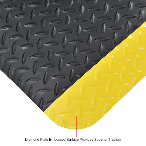 Global Industrial™ Diamond Plate Ergonomic Mat, 15/16" Thick, 2'W x 4'L, Black/Yellow Border