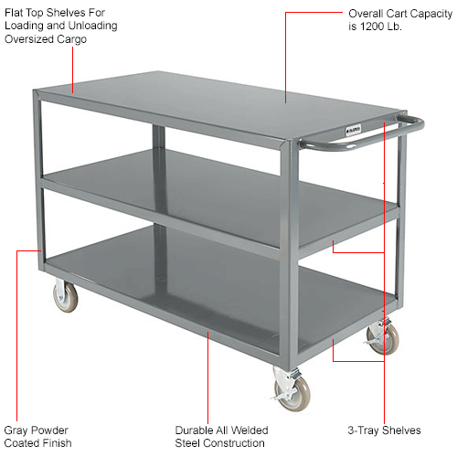 Global Industrial™ Steel Utility Cart w/3 Shelves, 1200 lb. Capacity
