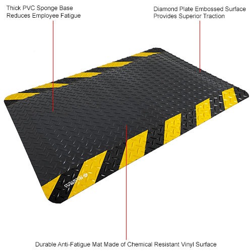 Global Industrial™ DiamondPlate Anti Fatigue Mat 9/16" Thick 2' x Cut to 75' Blk/Chevron