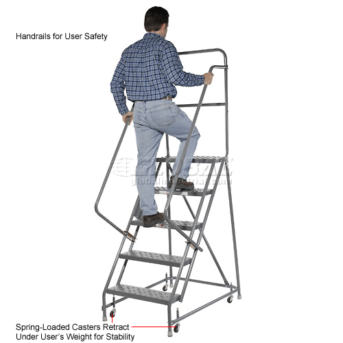 Perforated 24"W 5 Step Steel Rolling Ladder 10"D Top Step KDSR105246